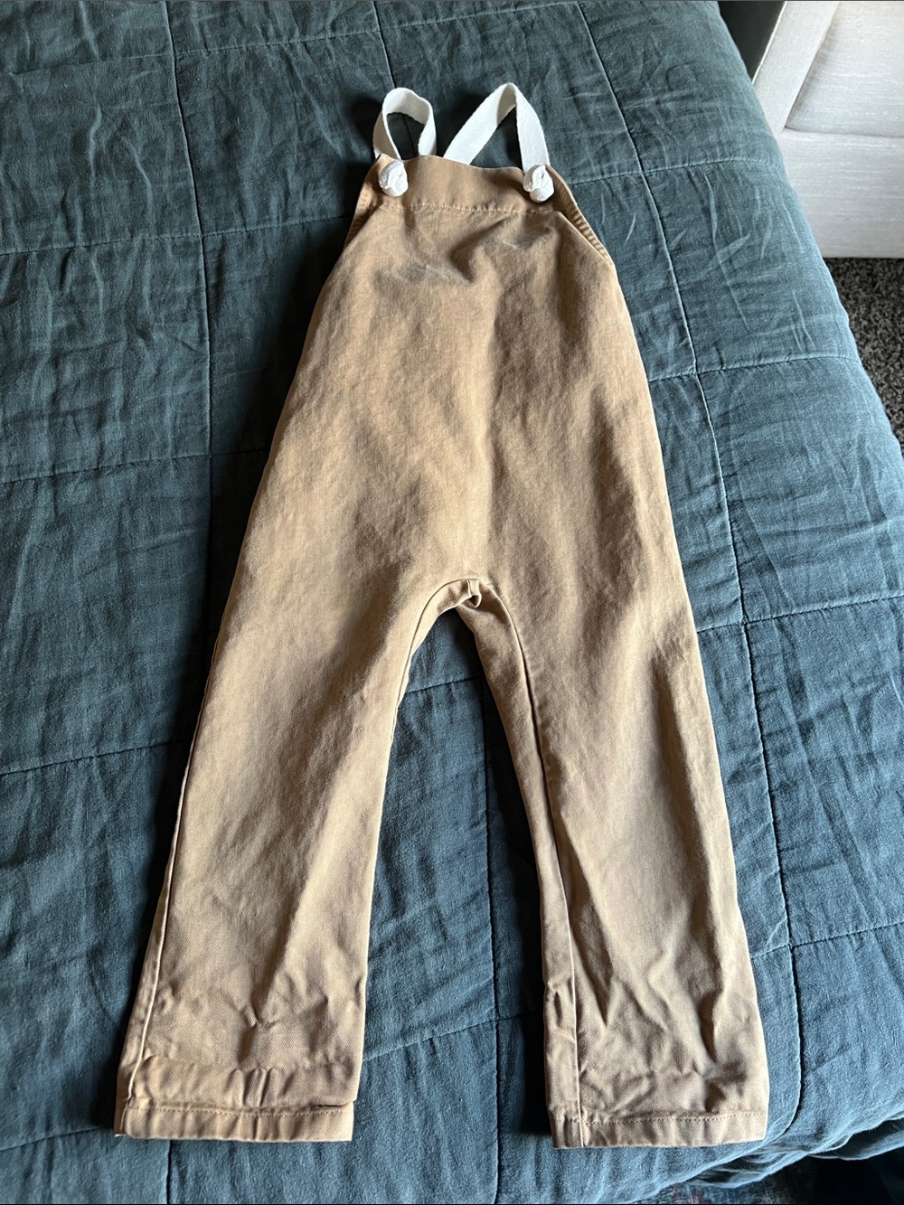 The Simple Folk Kids Tan Overalls with White Straps size 2-3 year